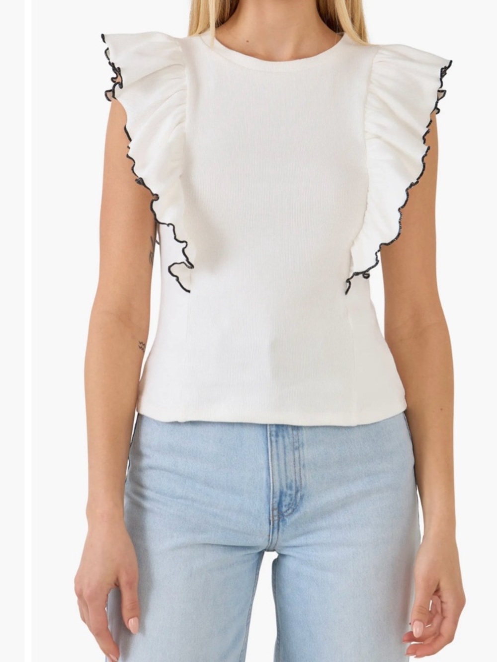 English Factory Merrow Sleeveless Ruffle Edge Top - Picture 4 of 6